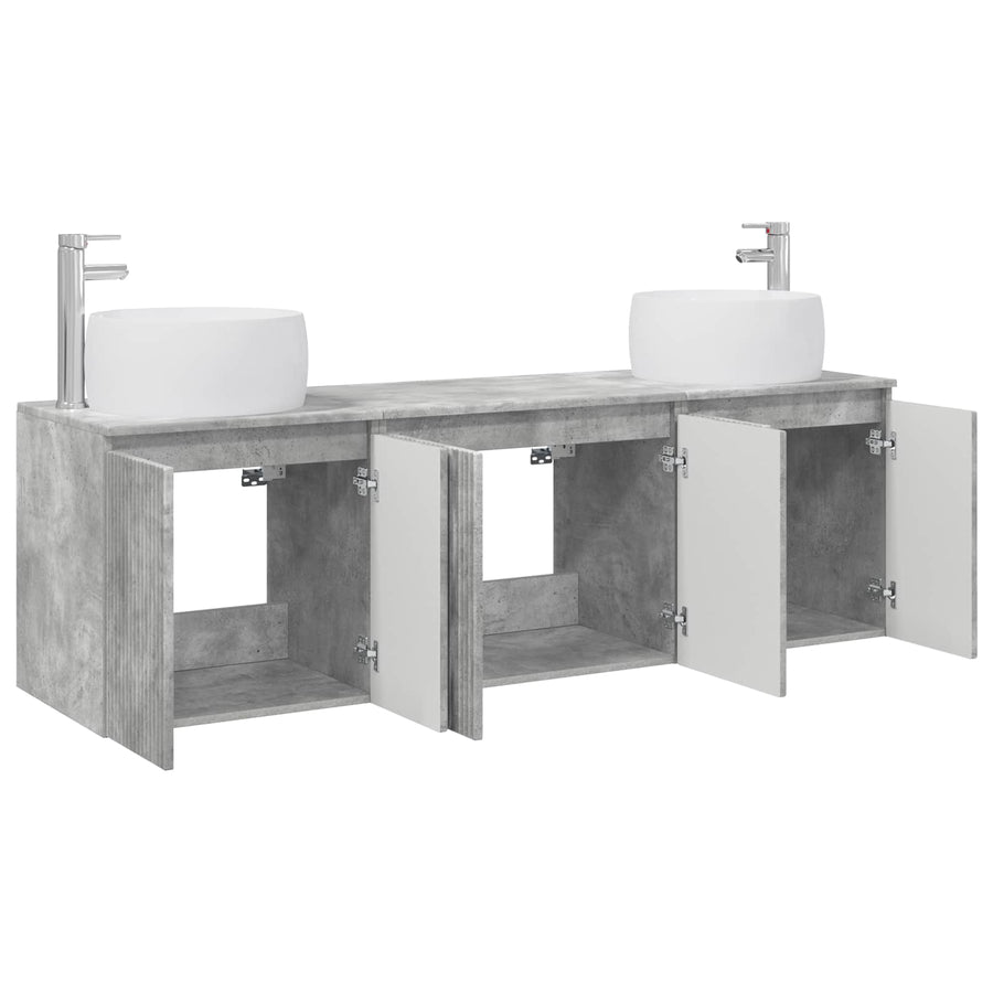 Badkamerkastenset 3 st Betongrijs 49,5 x 44,5 x 66 cm