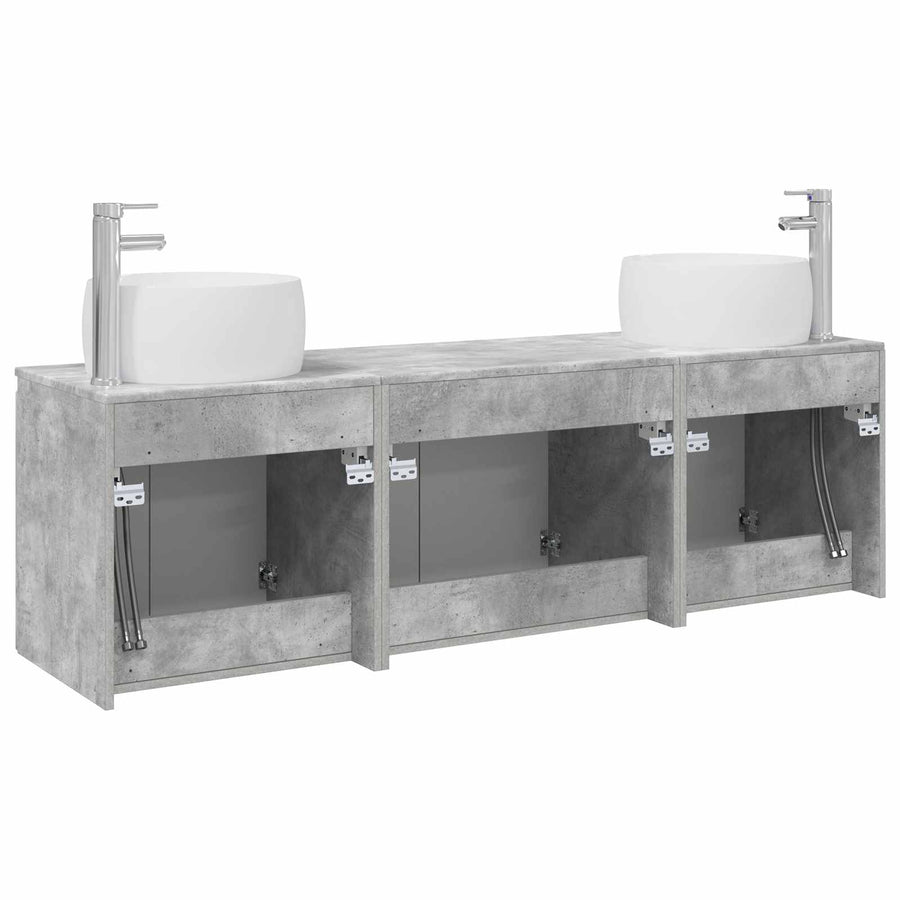 Badkamerkastenset 3 st Betongrijs 49,5 x 44,5 x 66 cm