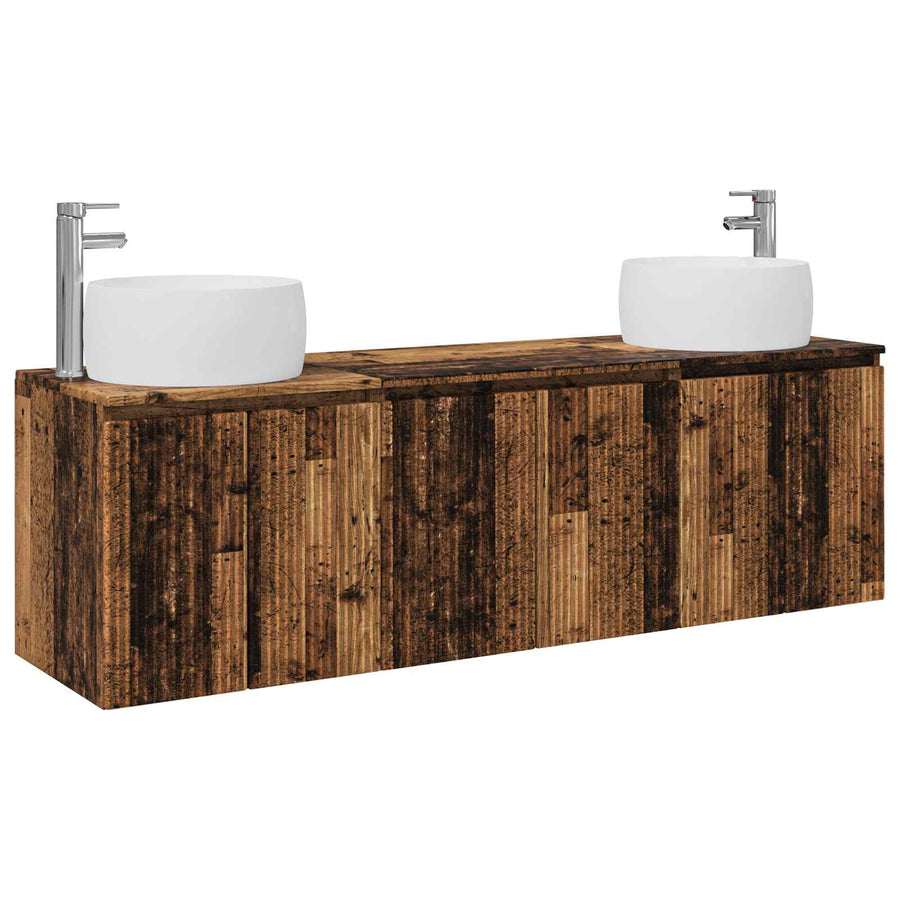 Badkamerkastenset 3 st Oud hout 49,5 x 44,5 x 66 cm