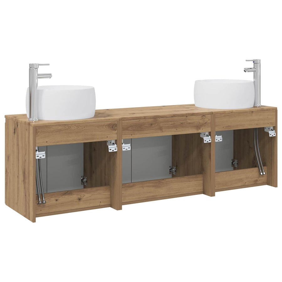 Badkamerkastenset 3 st Artisanaal eiken 49,5 x 44,5 x 66 cm