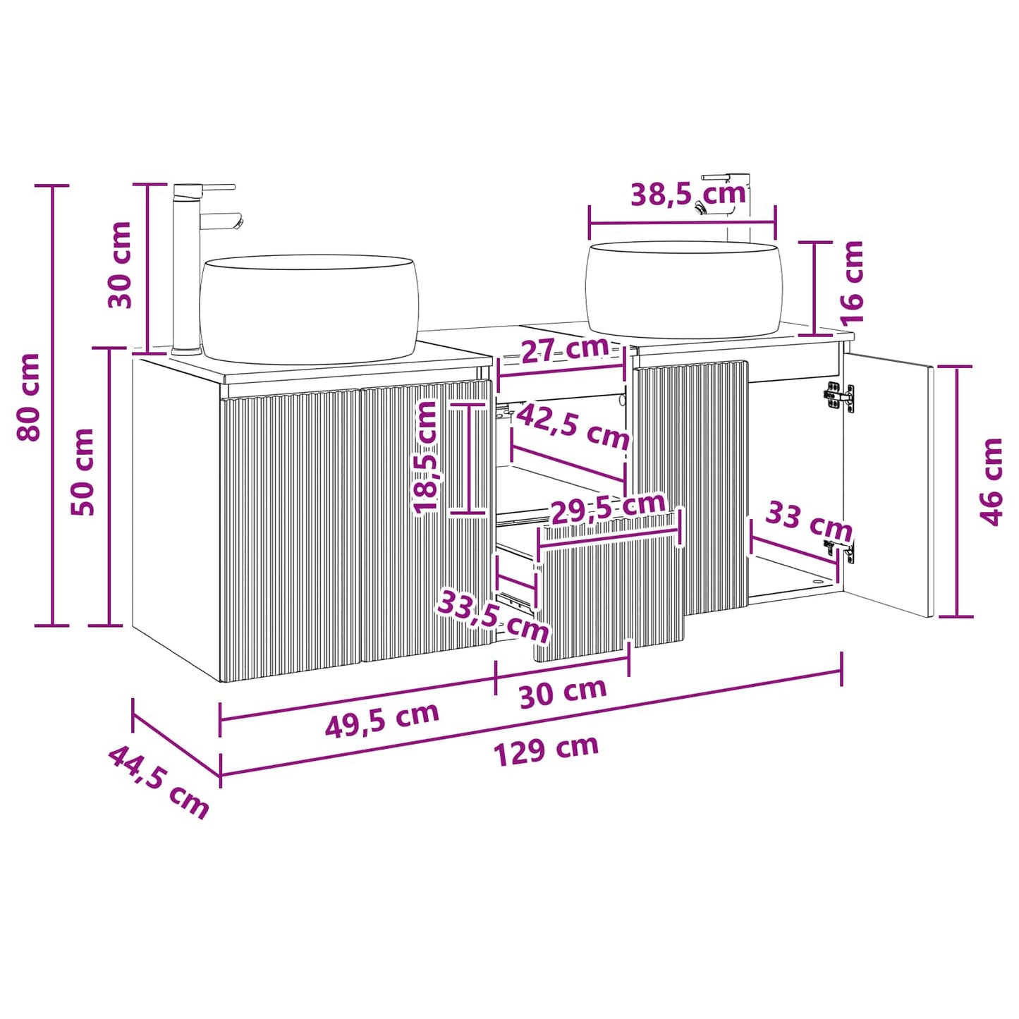 Badkamerkastenset 3 st Wit 49,5 x 44,5 x 66 cm Bewerkt hout