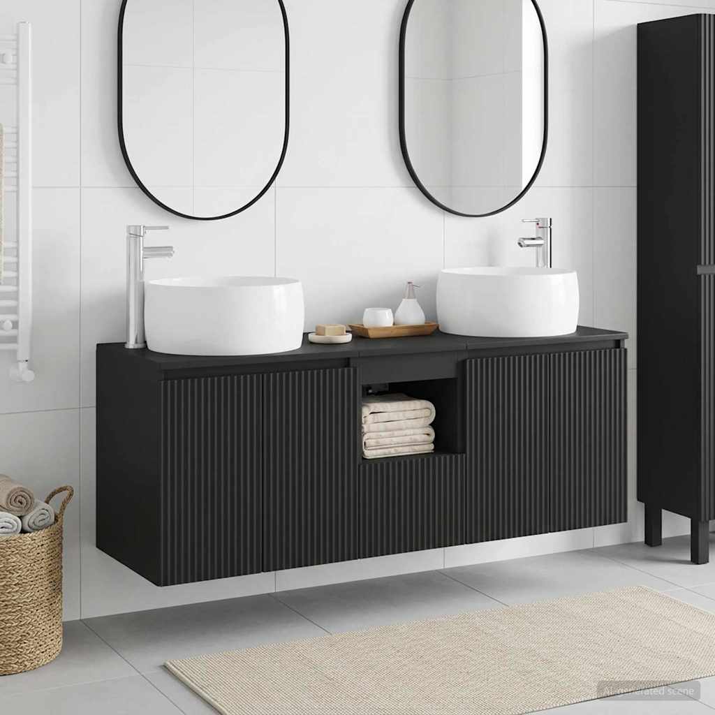 Badkamerkastenset 3 st Zwart 49,5 x 44,5 x 66 cm Bewerkt hout