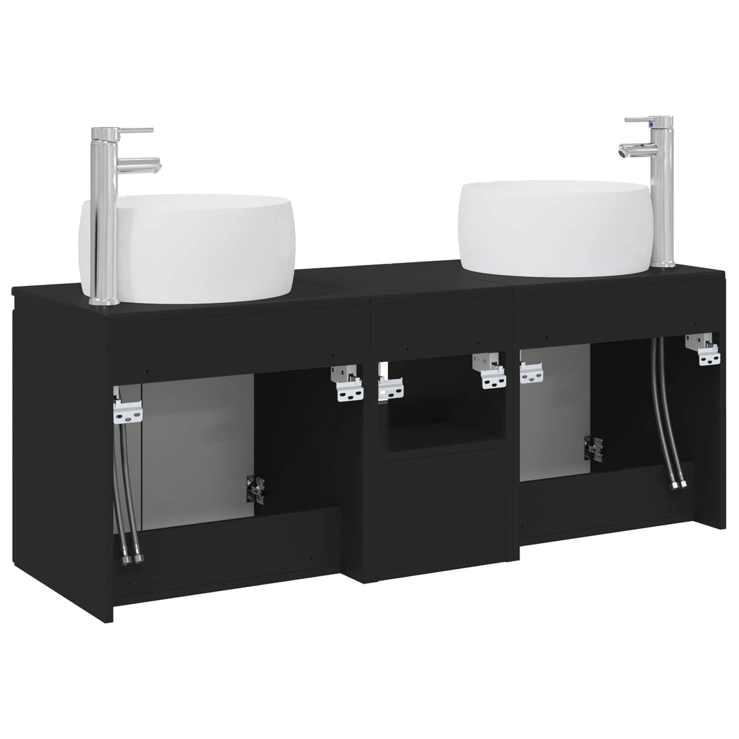 Badkamerkastenset 3 st Zwart 49,5 x 44,5 x 66 cm Bewerkt hout