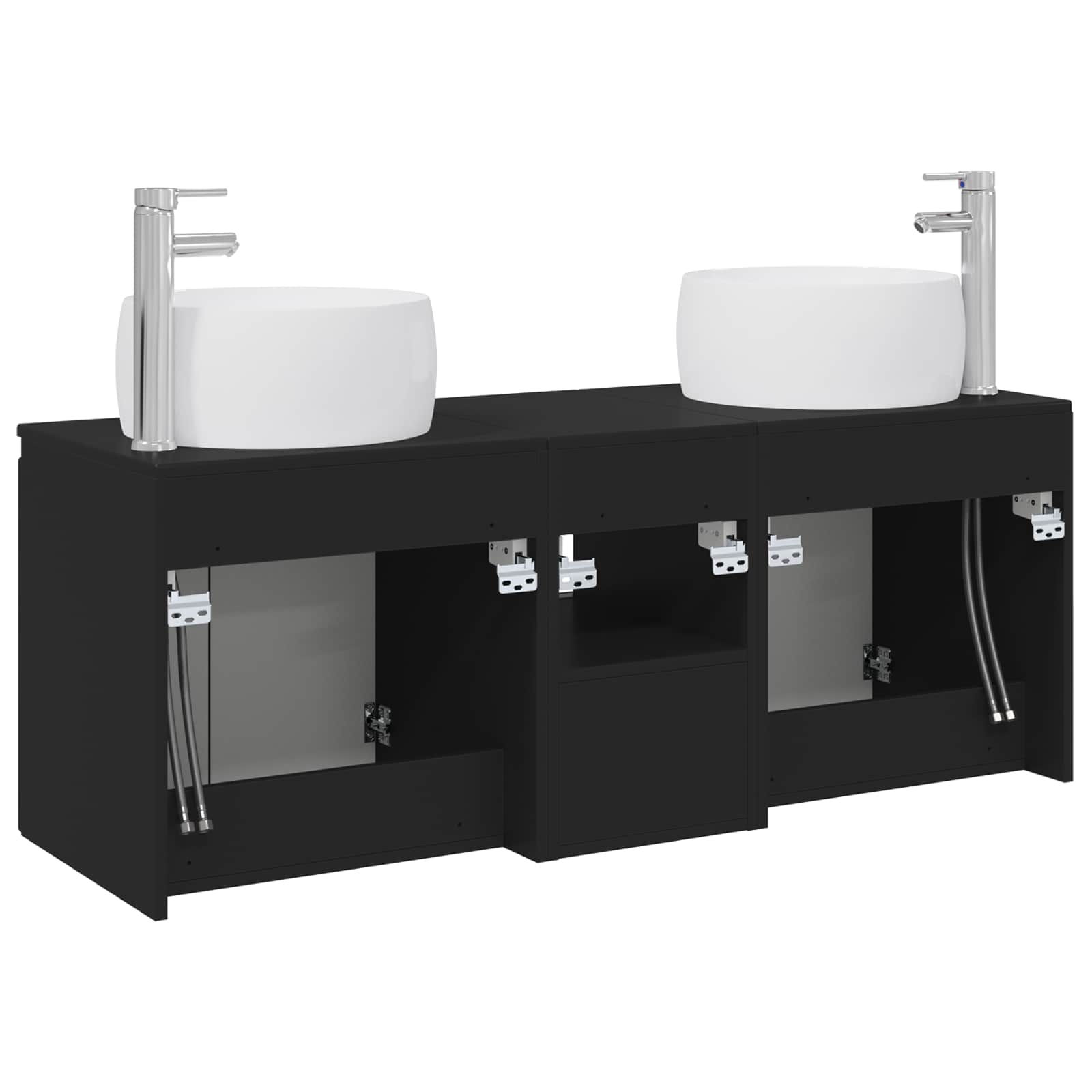 Badkamerkastenset 3 st Zwart 49,5 x 44,5 x 66 cm Bewerkt hout
