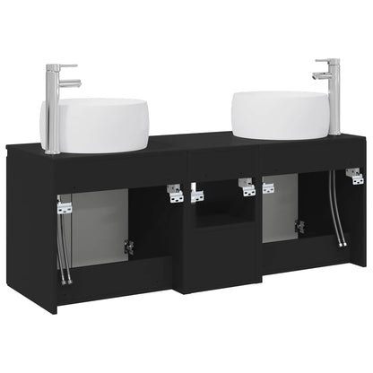 Badkamerkastenset 3 st Zwart 49,5 x 44,5 x 66 cm Bewerkt hout