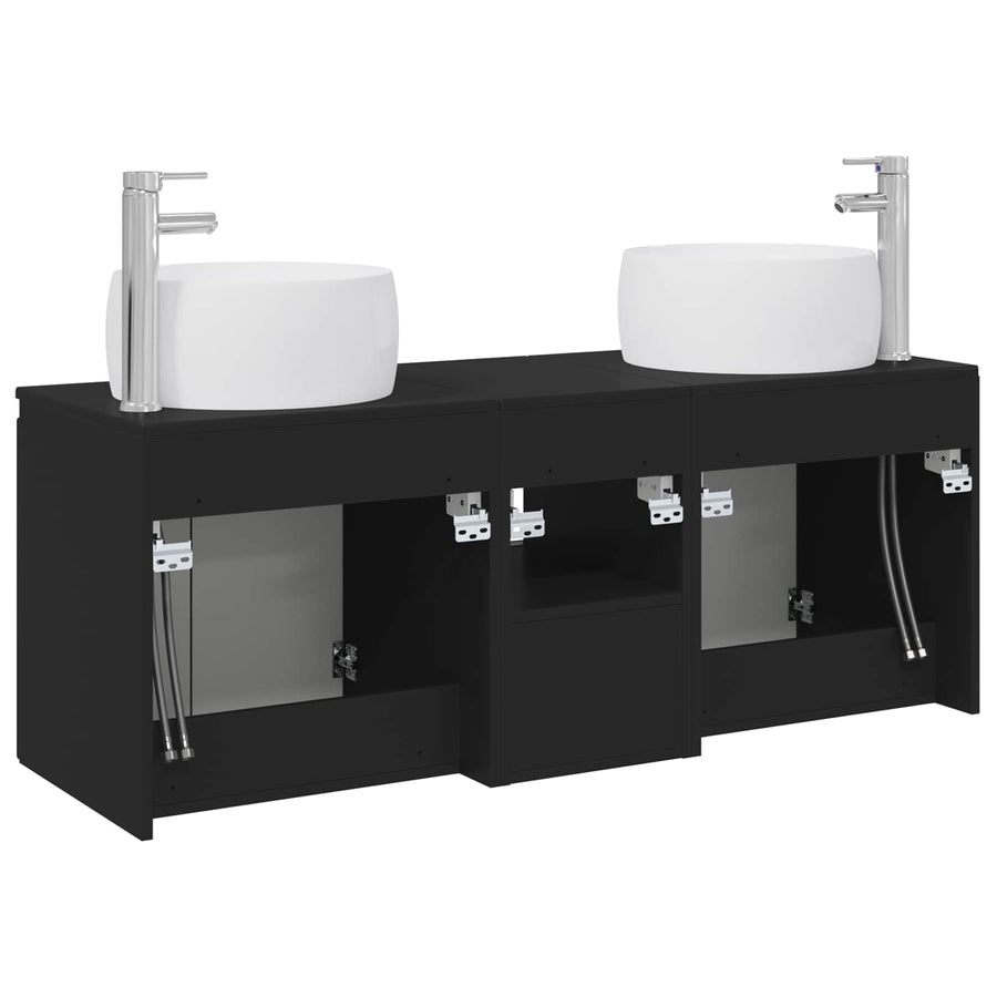 Badkamerkastenset 3 st Zwart 49,5 x 44,5 x 66 cm Bewerkt hout