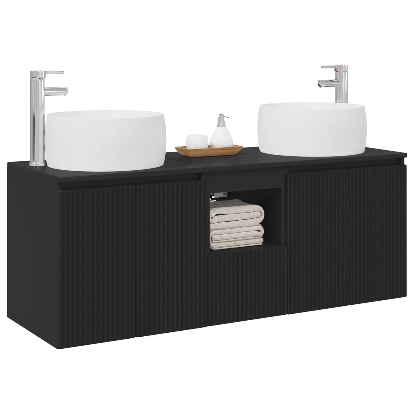 Badkamerkastenset 3 st Zwart 49,5 x 44,5 x 66 cm Bewerkt hout