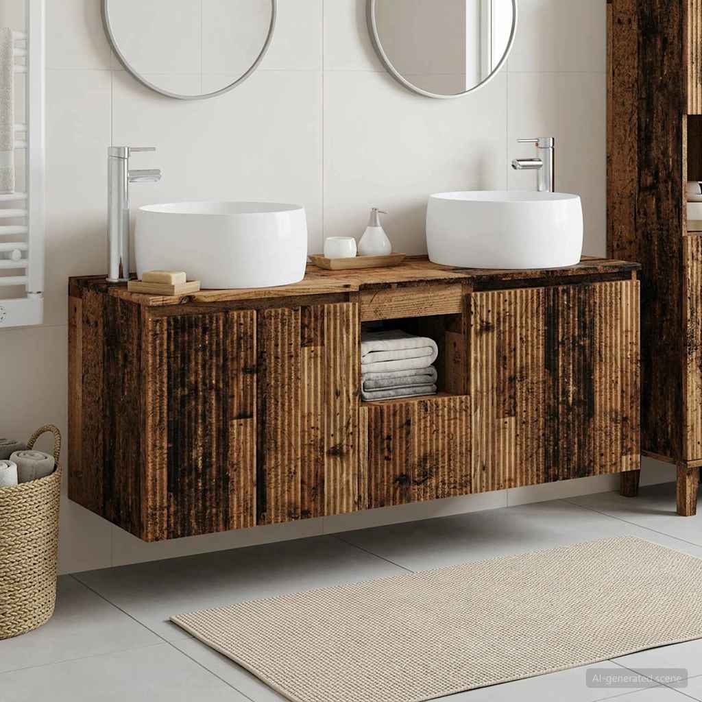 Badkamerkastenset 3 st Oud hout 49,5 x 44,5 x 66 cm