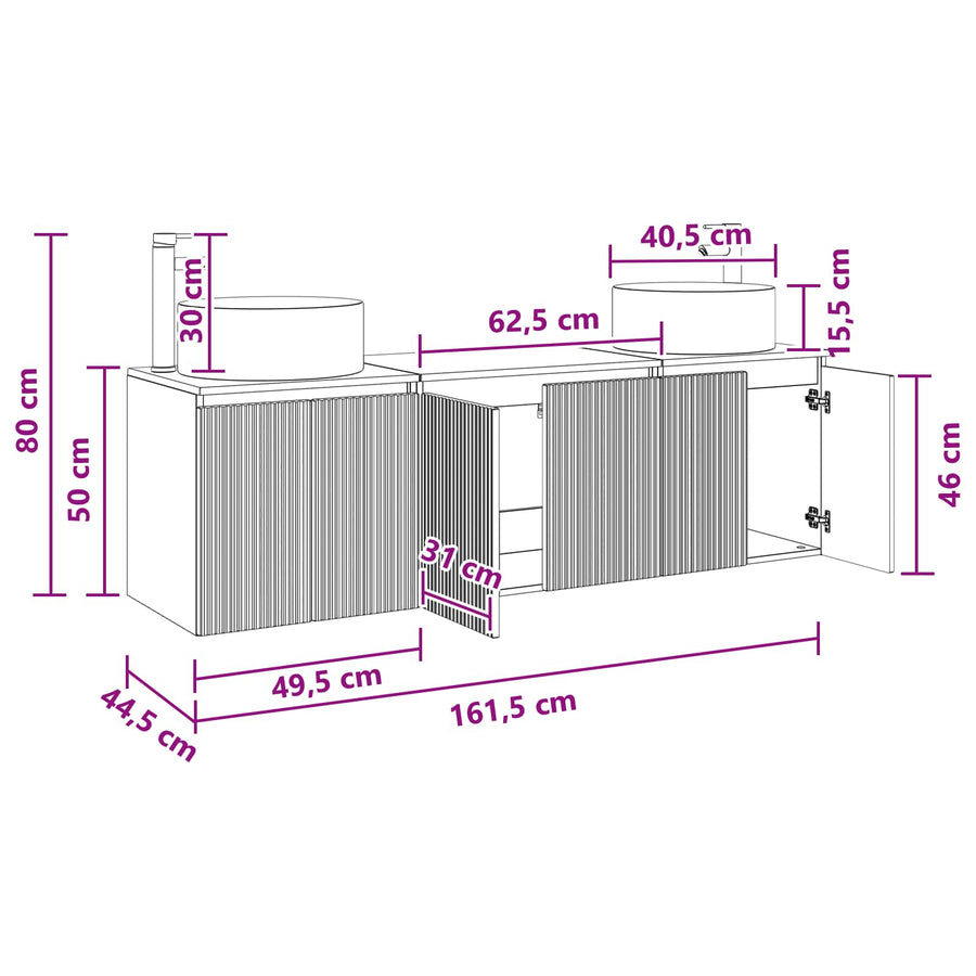 Badkamerkastenset 3 st Wit 49,5 x 44,5 x 65,5 cm Bewerkt hout