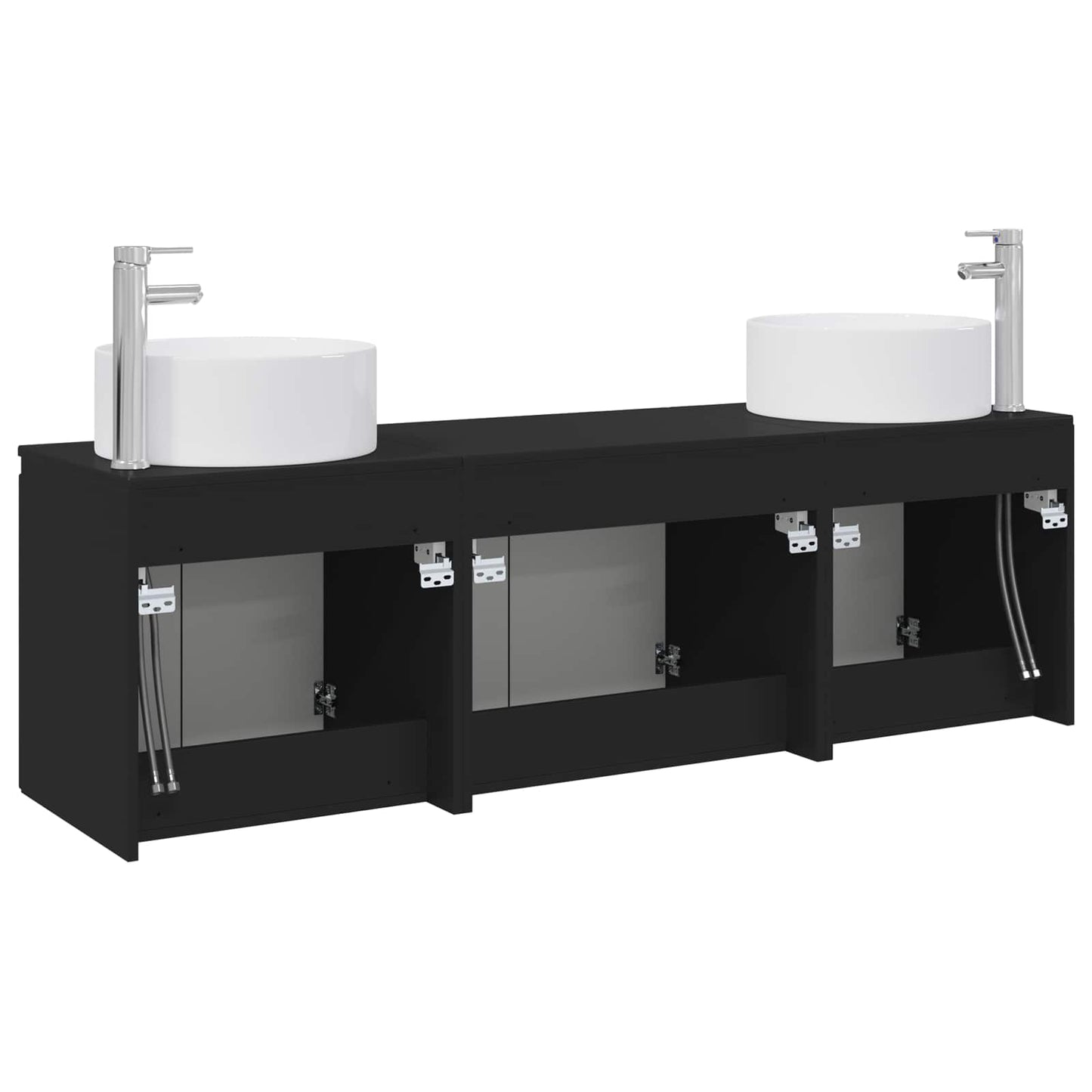 Badkamerkastenset 3 st Zwart 49,5 x 44,5 x 65,5 cm Bewerkt hout