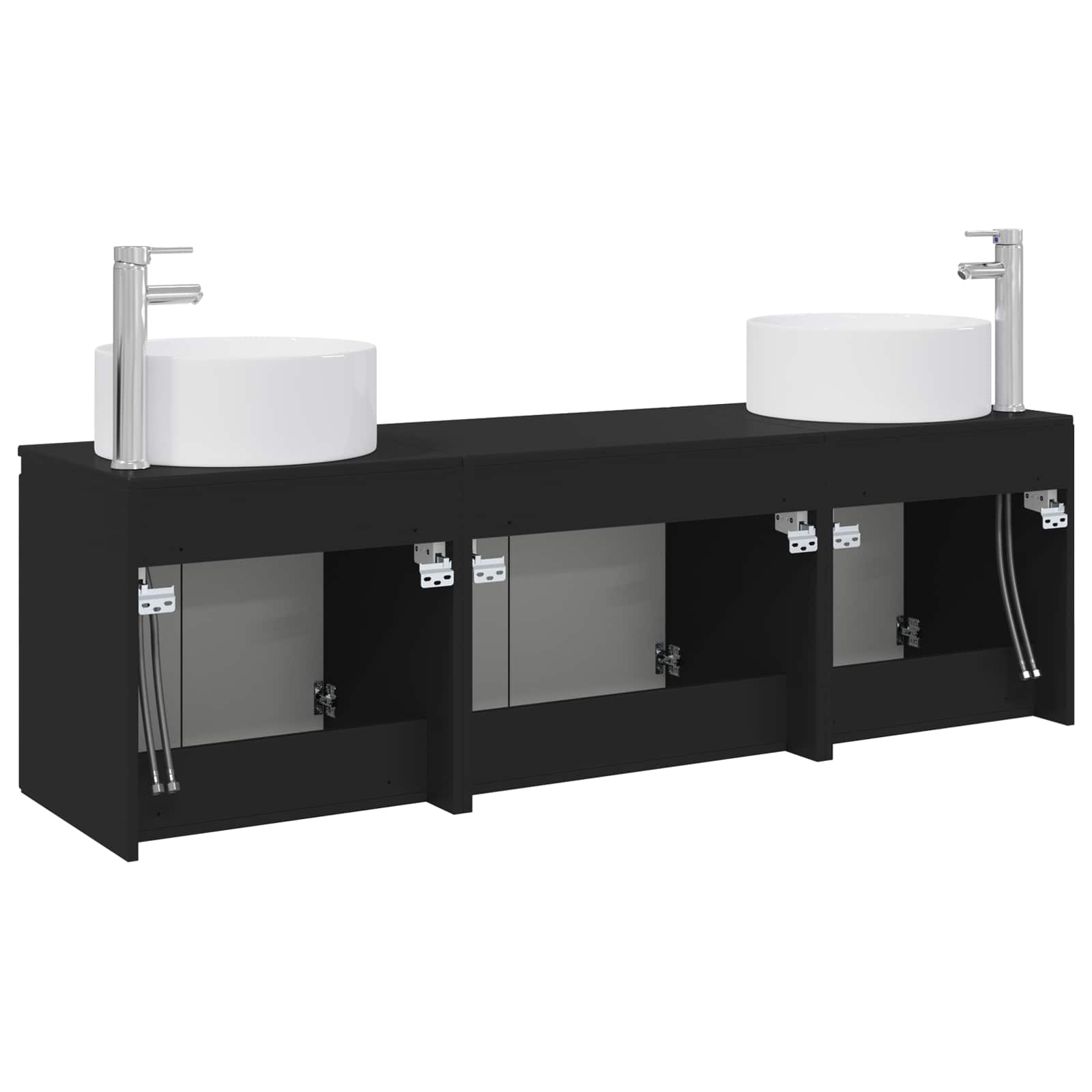 Badkamerkastenset 3 st Zwart 49,5 x 44,5 x 65,5 cm Bewerkt hout