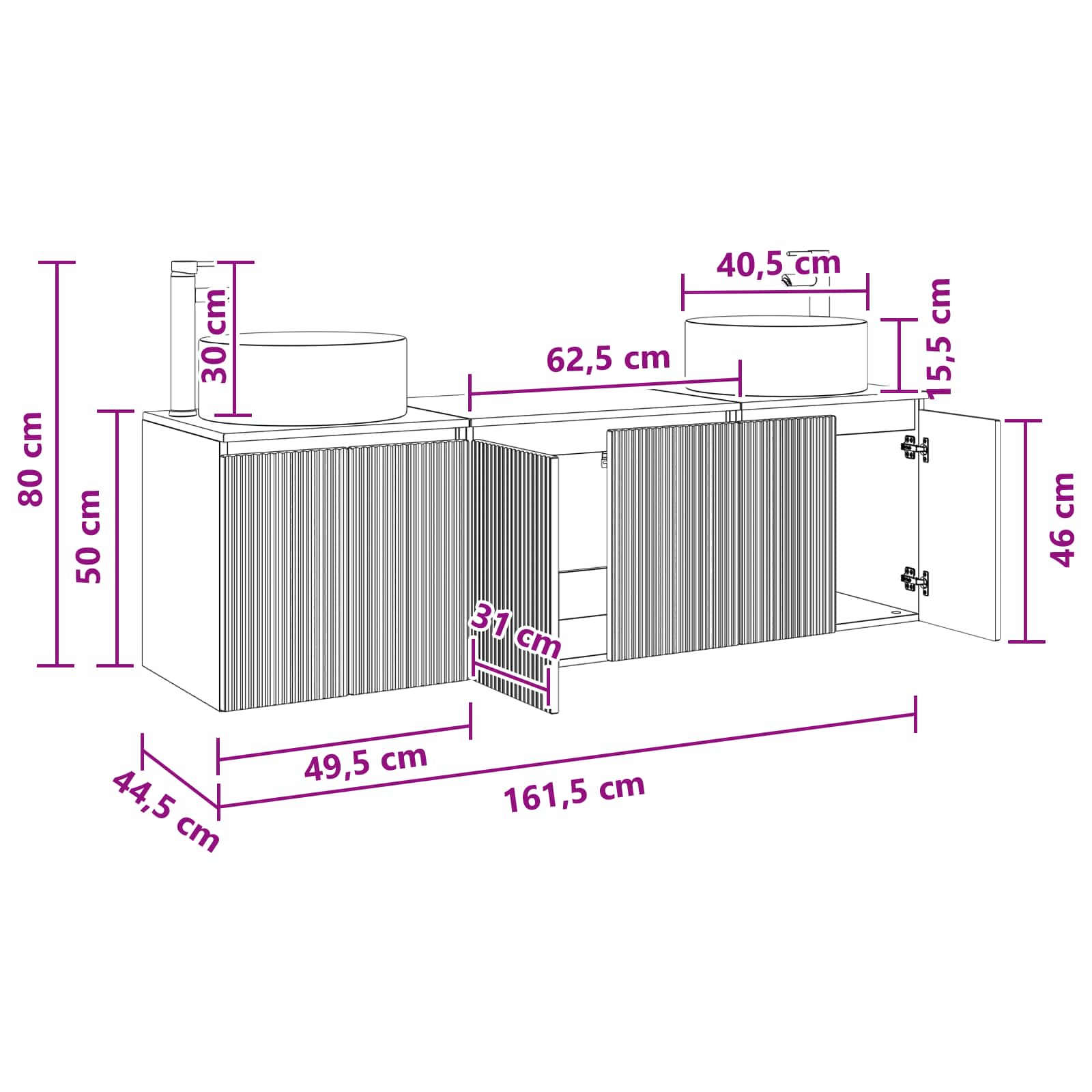 Badkamerkastenset 3 st Zwart 49,5 x 44,5 x 65,5 cm Bewerkt hout