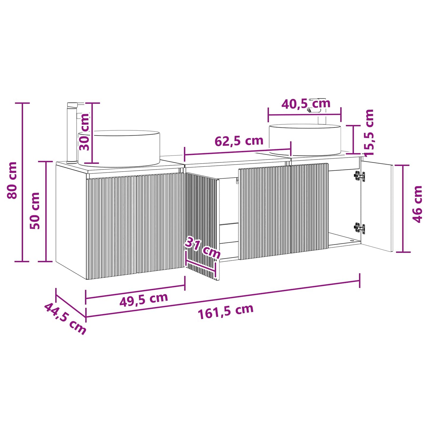Badkamerkastenset 3 st Grijs Sonoma 49,5 x 44,5 x 65,5 cm