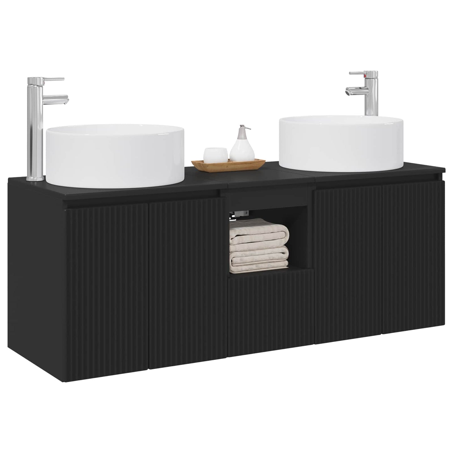 Badkamerkastenset 3 st Zwart 49,5 x 44,5 x 65,5 cm Bewerkt hout