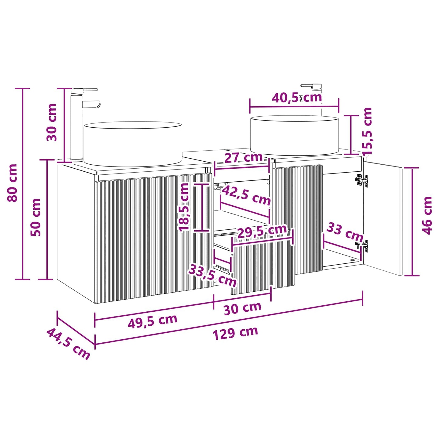 Badkamerkastenset 3 st Zwart 49,5 x 44,5 x 65,5 cm Bewerkt hout