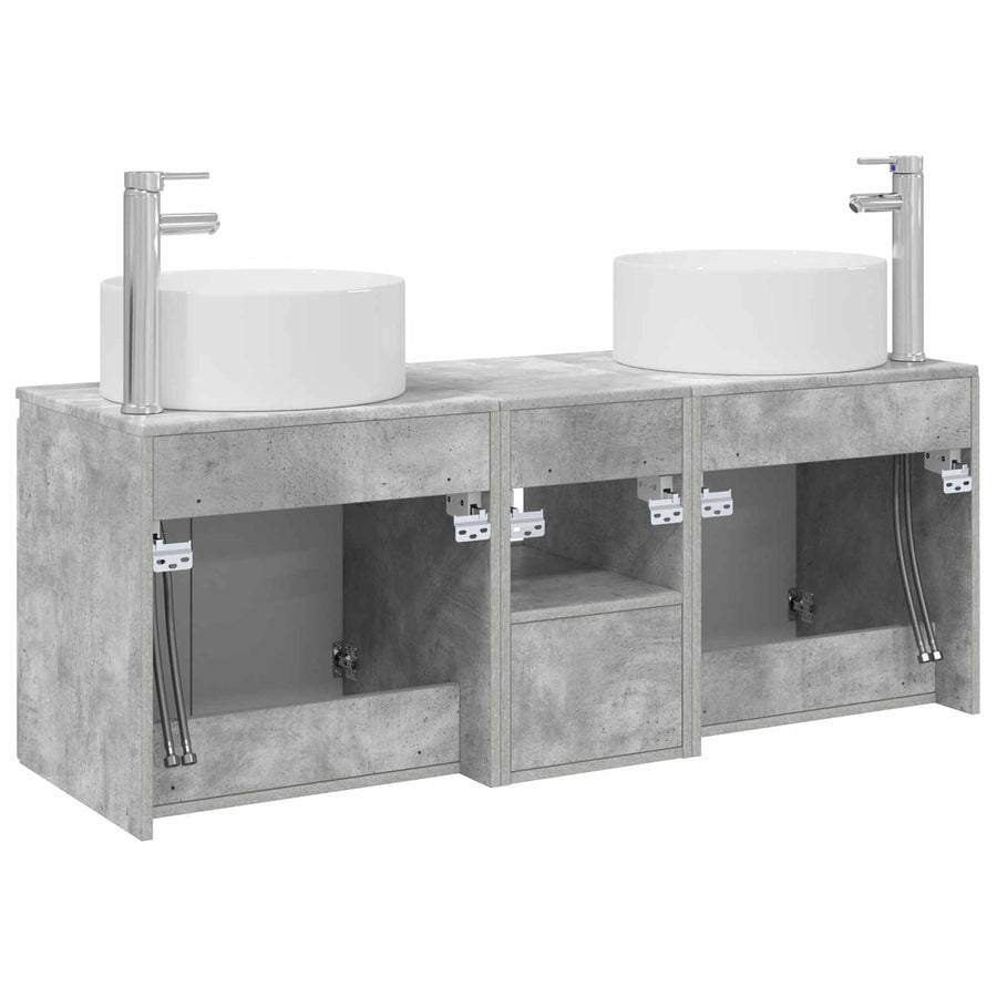 Badkamerkastenset 3 st Betongrijs 49,5 x 44,5 x 65,5 cm