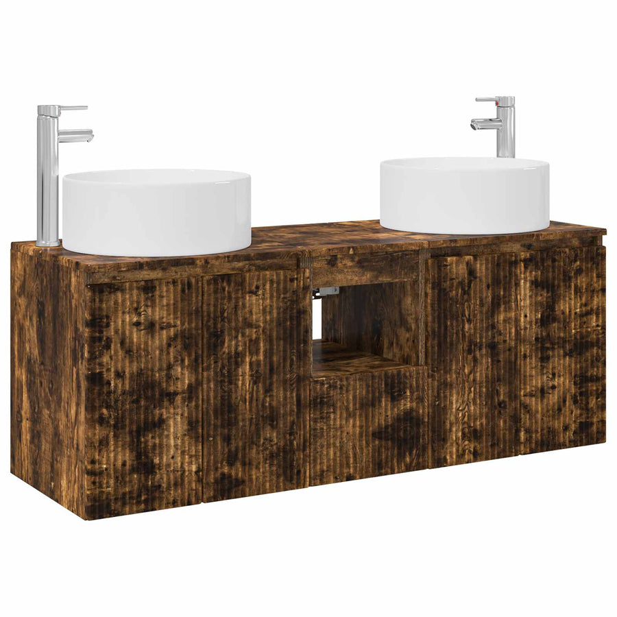Badkamerkastenset 3 st Gerookt eiken 49,5 x 44,5 x 65,5 cm