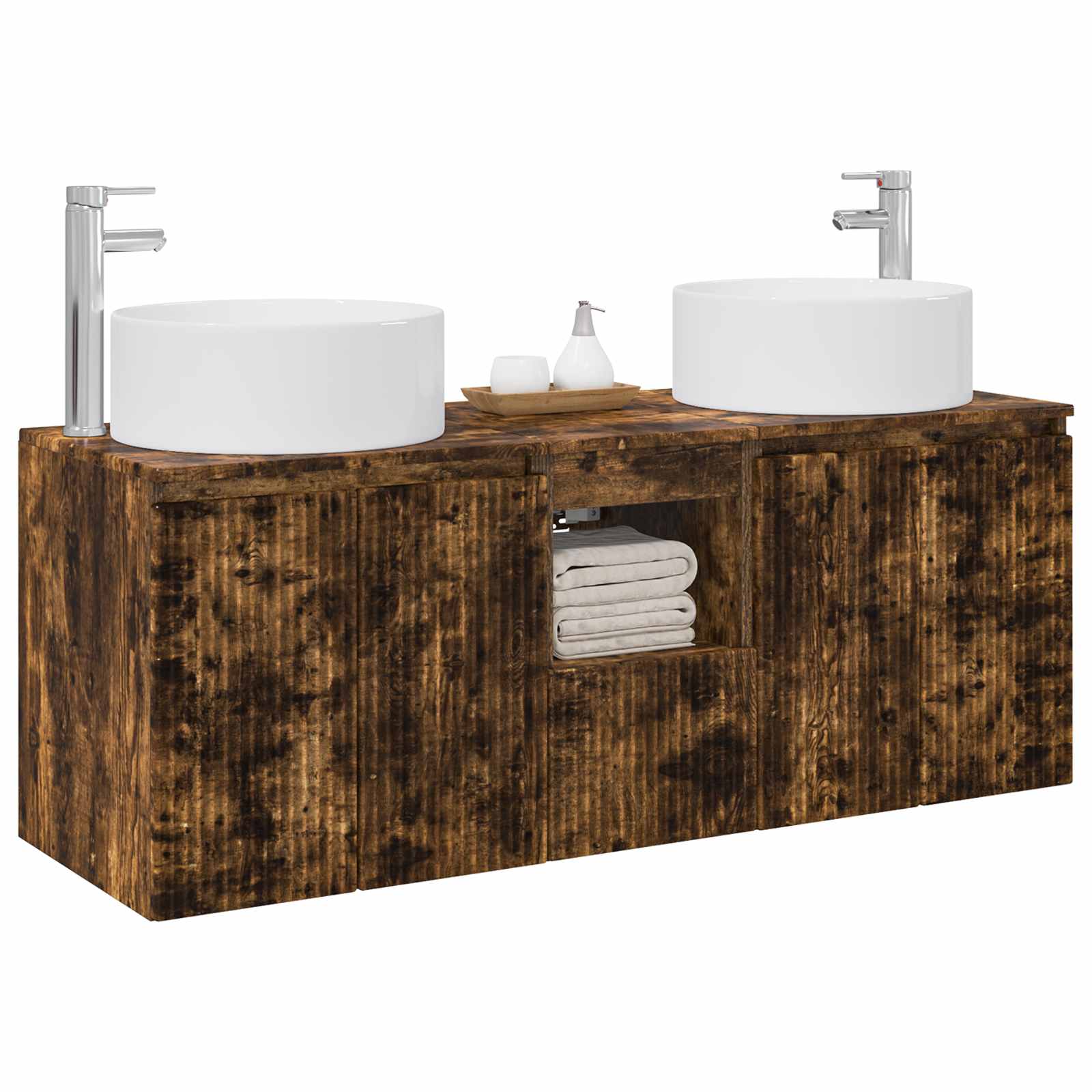 Badkamerkastenset 3 st Gerookt eiken 49,5 x 44,5 x 65,5 cm