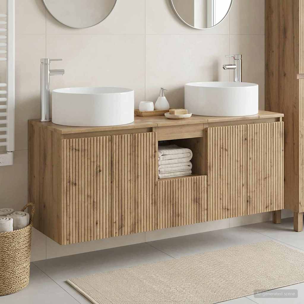 Badkamerkastenset 3 st Artisanaal eiken 49,5 x 44,5 x 65,5 cm