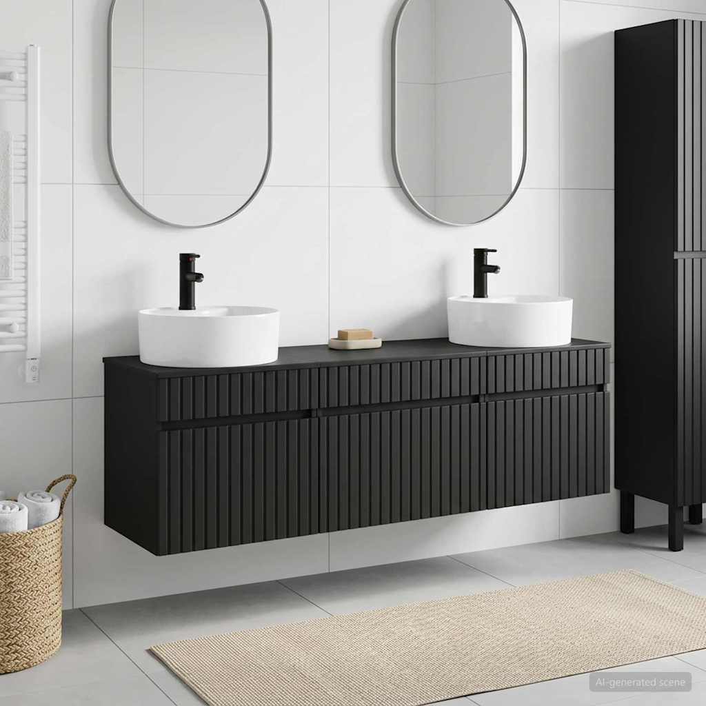 Badkamerkastenset 3 st Zwart 49 x 44,5 x 65 cm Bewerkt hout