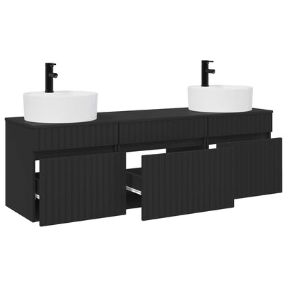 Badkamerkastenset 3 st Zwart 49 x 44,5 x 65 cm Bewerkt hout