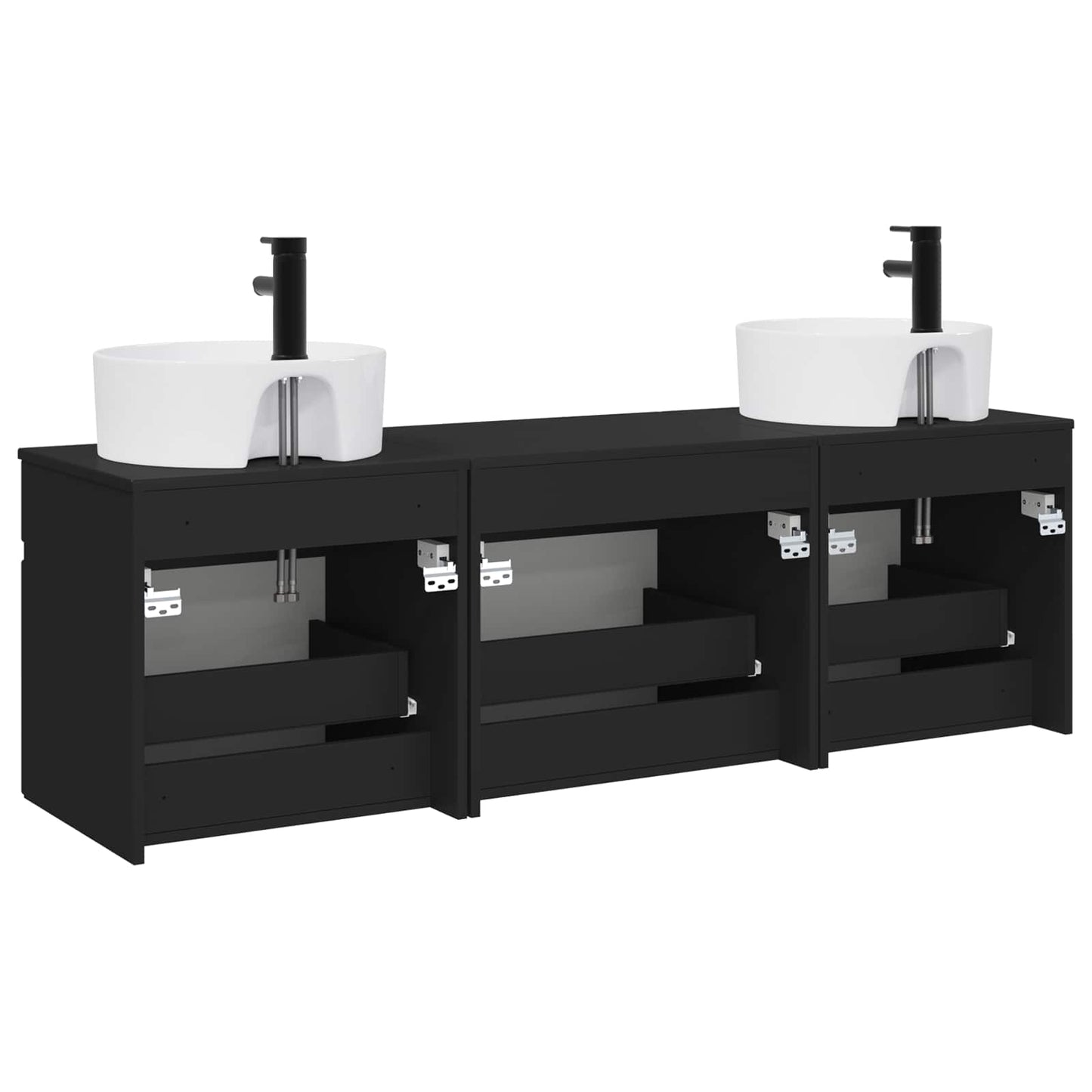 Badkamerkastenset 3 st Zwart 49 x 44,5 x 65 cm Bewerkt hout