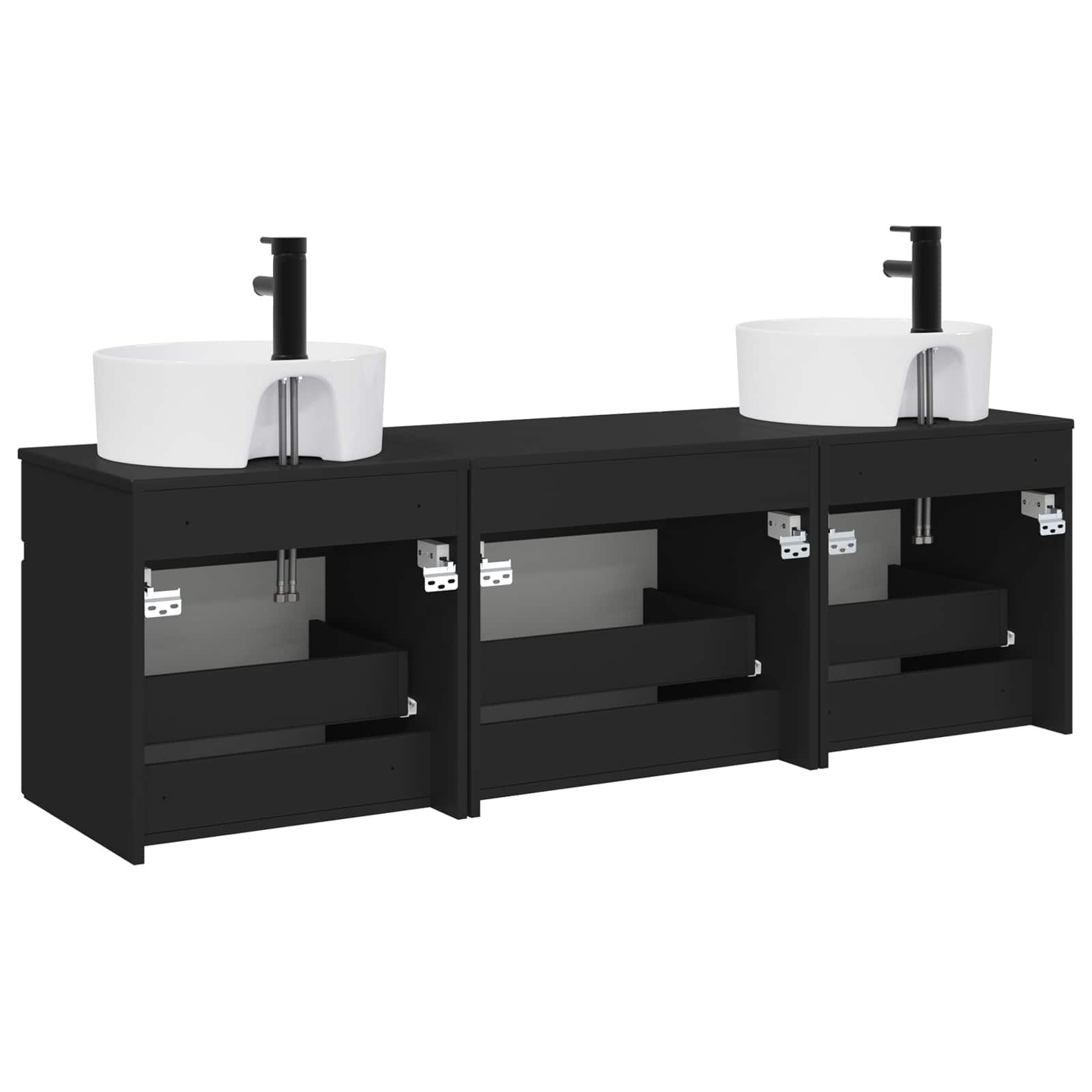 Badkamerkastenset 3 st Zwart 49 x 44,5 x 65 cm Bewerkt hout