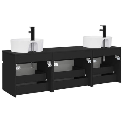 Badkamerkastenset 3 st Zwart 49 x 44,5 x 65 cm Bewerkt hout
