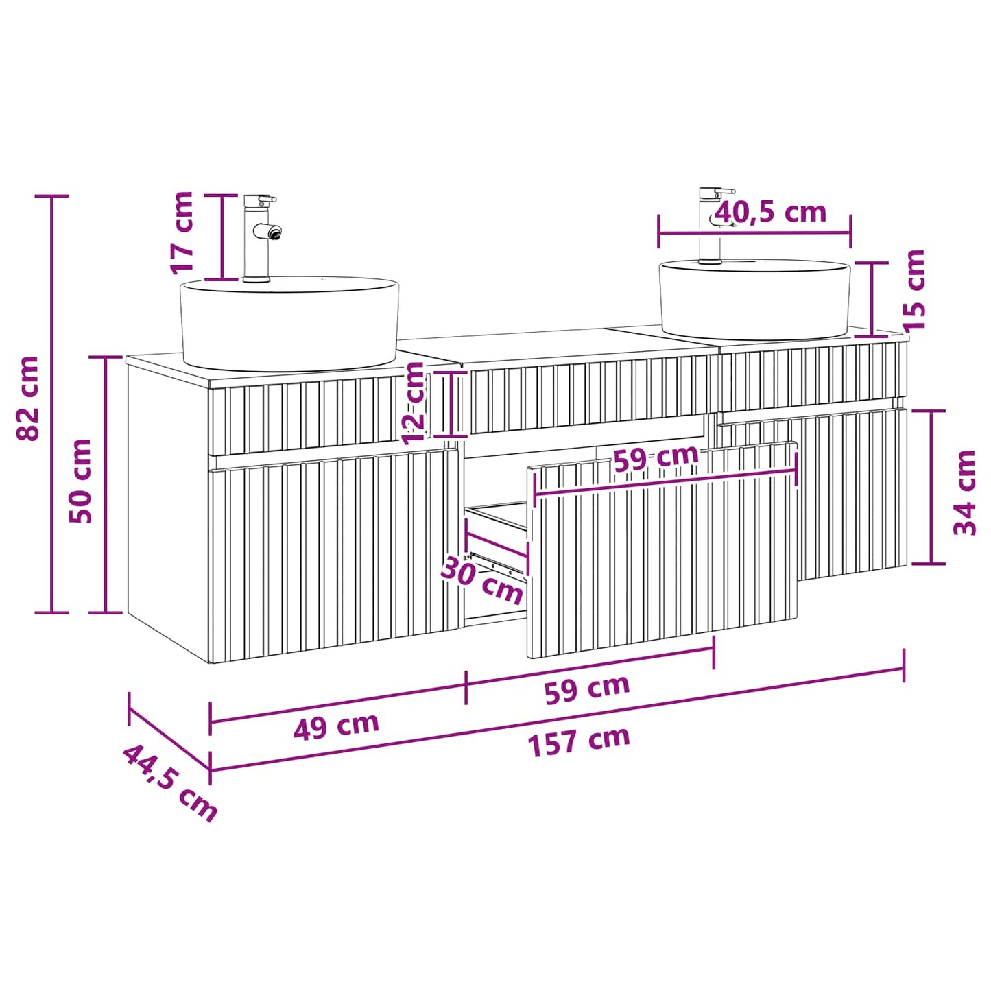 Badkamerkastenset 3 st Sonoma Eiken 49 x 44,5 x 65 cm