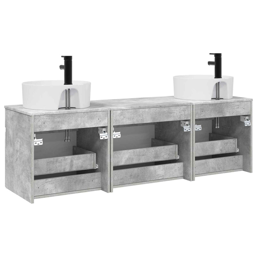 Badkamerkastenset 3 st Betongrijs 49 x 44,5 x 65 cm