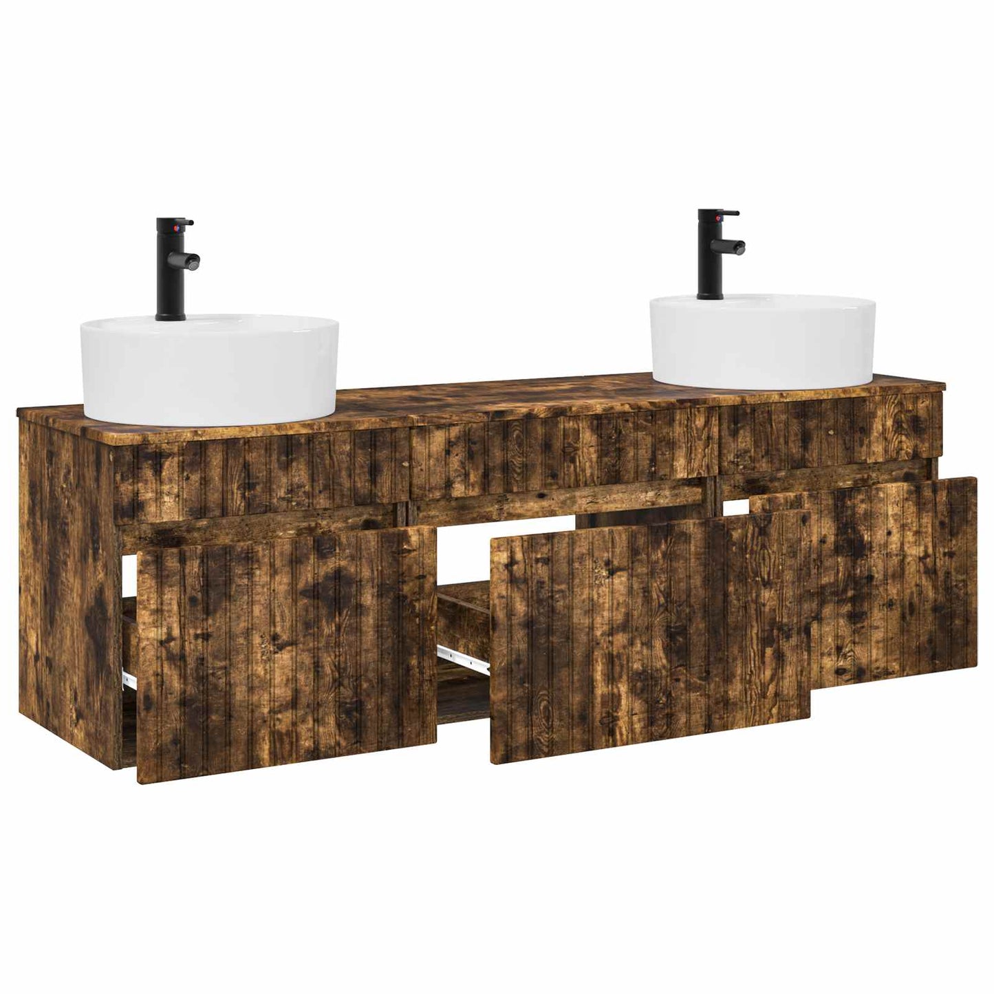 Badkamerkastenset 3 st Gerookt eiken 49 x 44,5 x 65 cm
