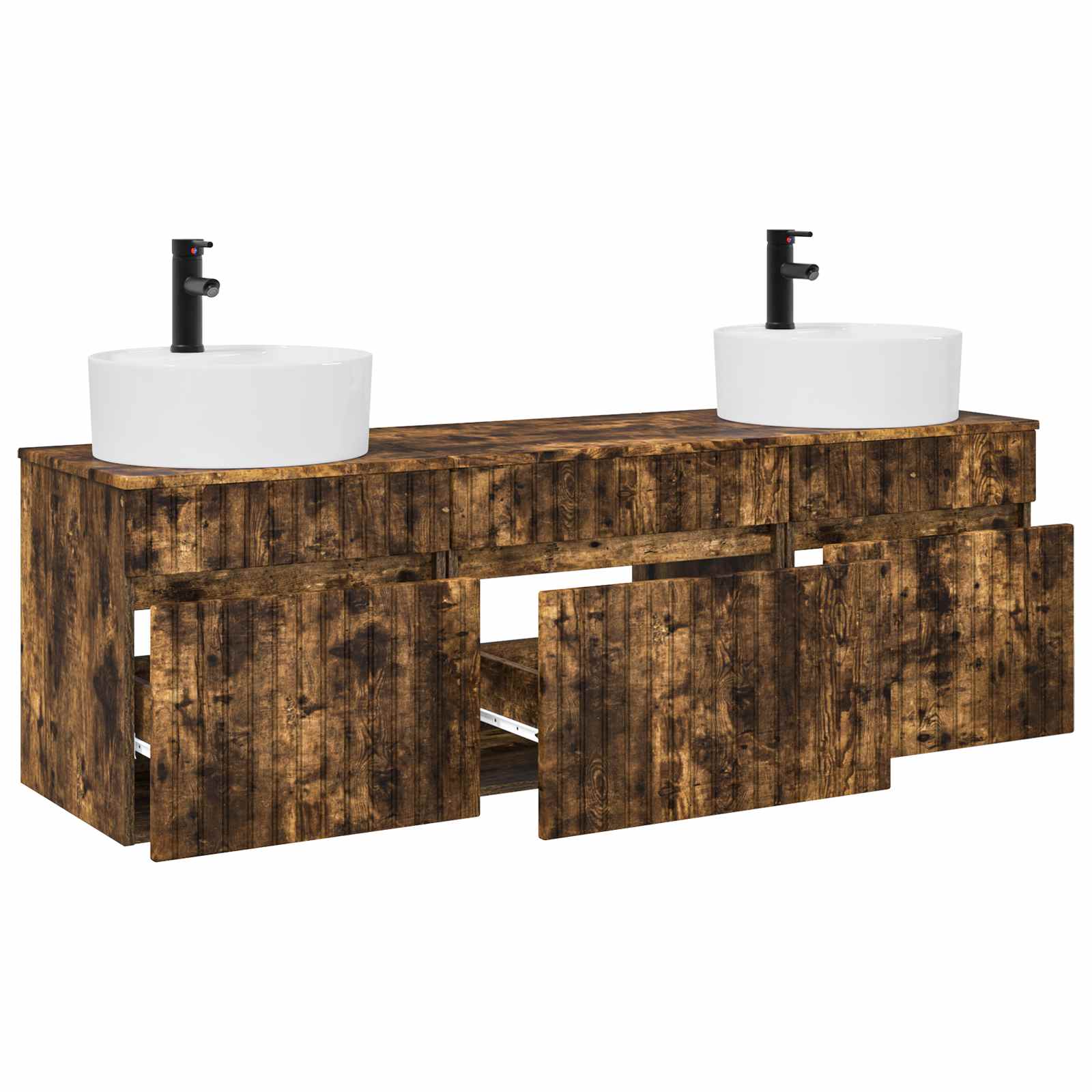 Badkamerkastenset 3 st Gerookt eiken 49 x 44,5 x 65 cm