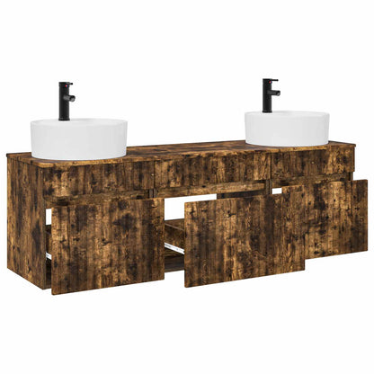 Badkamerkastenset 3 st Gerookt eiken 49 x 44,5 x 65 cm