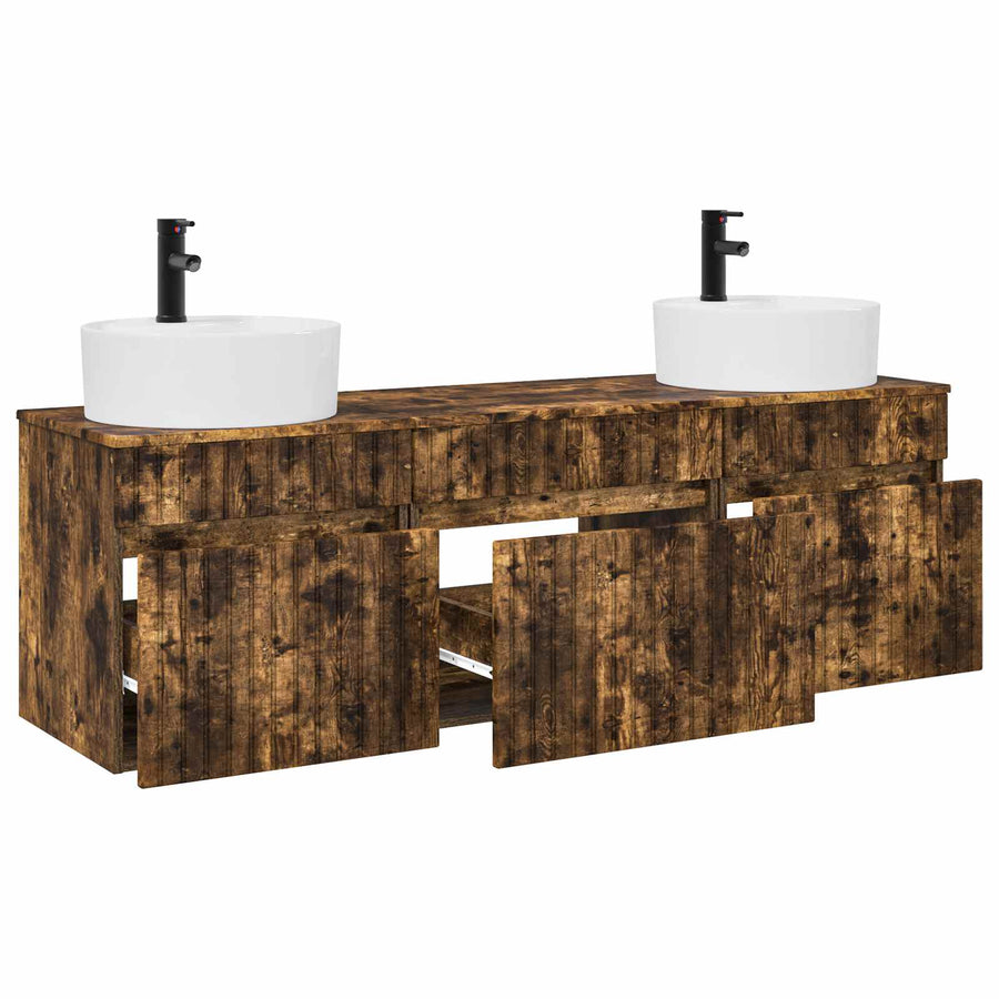 Badkamerkastenset 3 st Gerookt eiken 49 x 44,5 x 65 cm