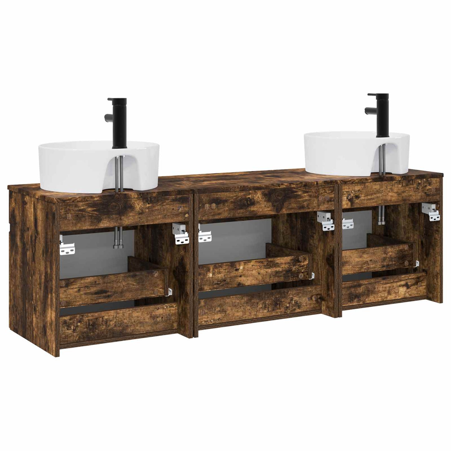 Badkamerkastenset 3 st Gerookt eiken 49 x 44,5 x 65 cm