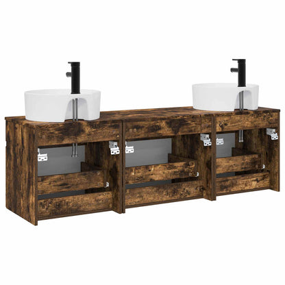 Badkamerkastenset 3 st Gerookt eiken 49 x 44,5 x 65 cm