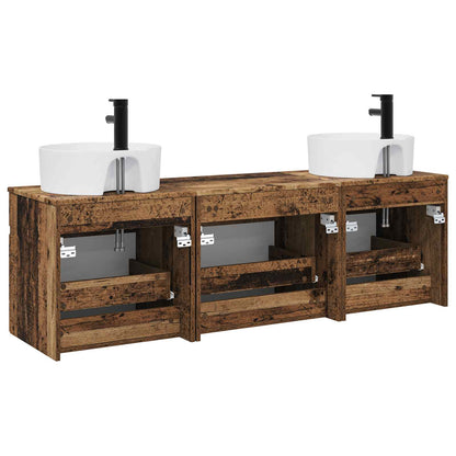 Badkamerkastenset 3 st Oud hout 49 x 44,5 x 65 cm Bewerkt hout