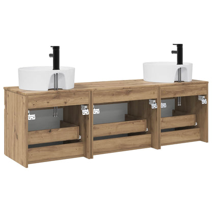 Badkamerkastenset 3 st Artisanaal eiken 49 x 44,5 x 65 cm