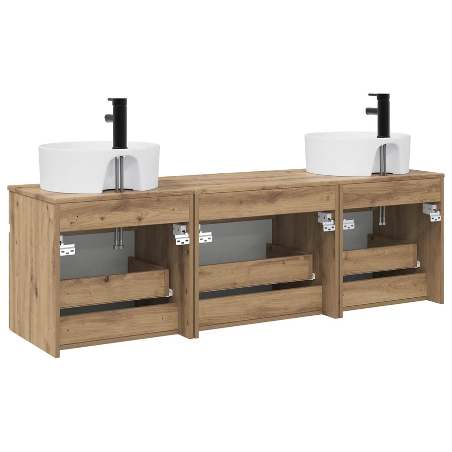 Badkamerkastenset 3 st Artisanaal eiken 49 x 44,5 x 65 cm