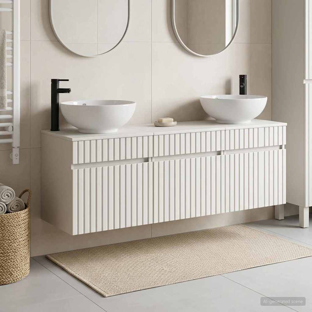 Badkamerkastenset 3 st Wit 49 x 44,5 x 66,5 cm Bewerkt hout