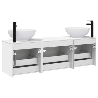 Badkamerkastenset 3 st Wit 49 x 44,5 x 66,5 cm Bewerkt hout
