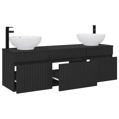 Badkamerkastenset 3 st Zwart 49 x 44,5 x 66,5 cm Bewerkt hout