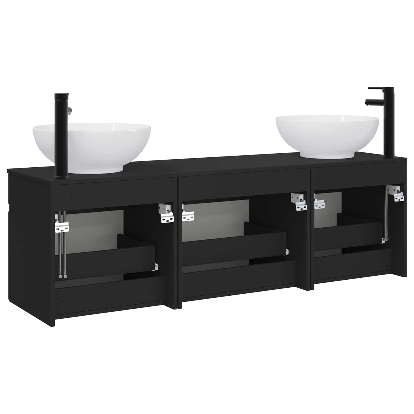 Badkamerkastenset 3 st Zwart 49 x 44,5 x 66,5 cm Bewerkt hout