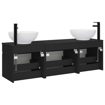 Badkamerkastenset 3 st Zwart 49 x 44,5 x 66,5 cm Bewerkt hout