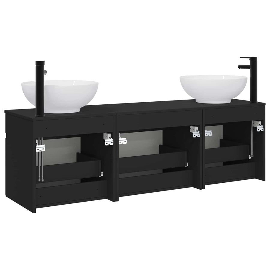 Badkamerkastenset 3 st Zwart 49 x 44,5 x 66,5 cm Bewerkt hout