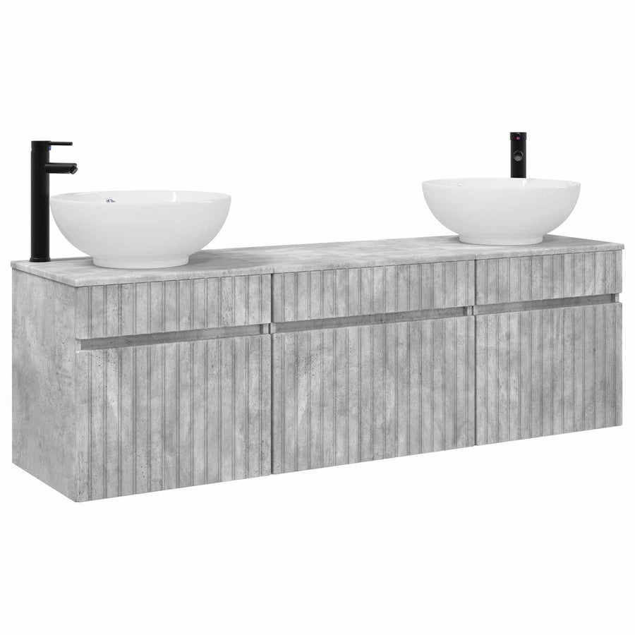 Badkamerkastenset 3 st Betongrijs 49 x 44,5 x 66,5 cm