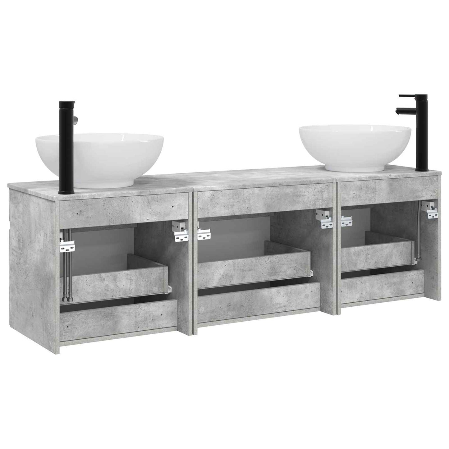 Badkamerkastenset 3 st Betongrijs 49 x 44,5 x 66,5 cm