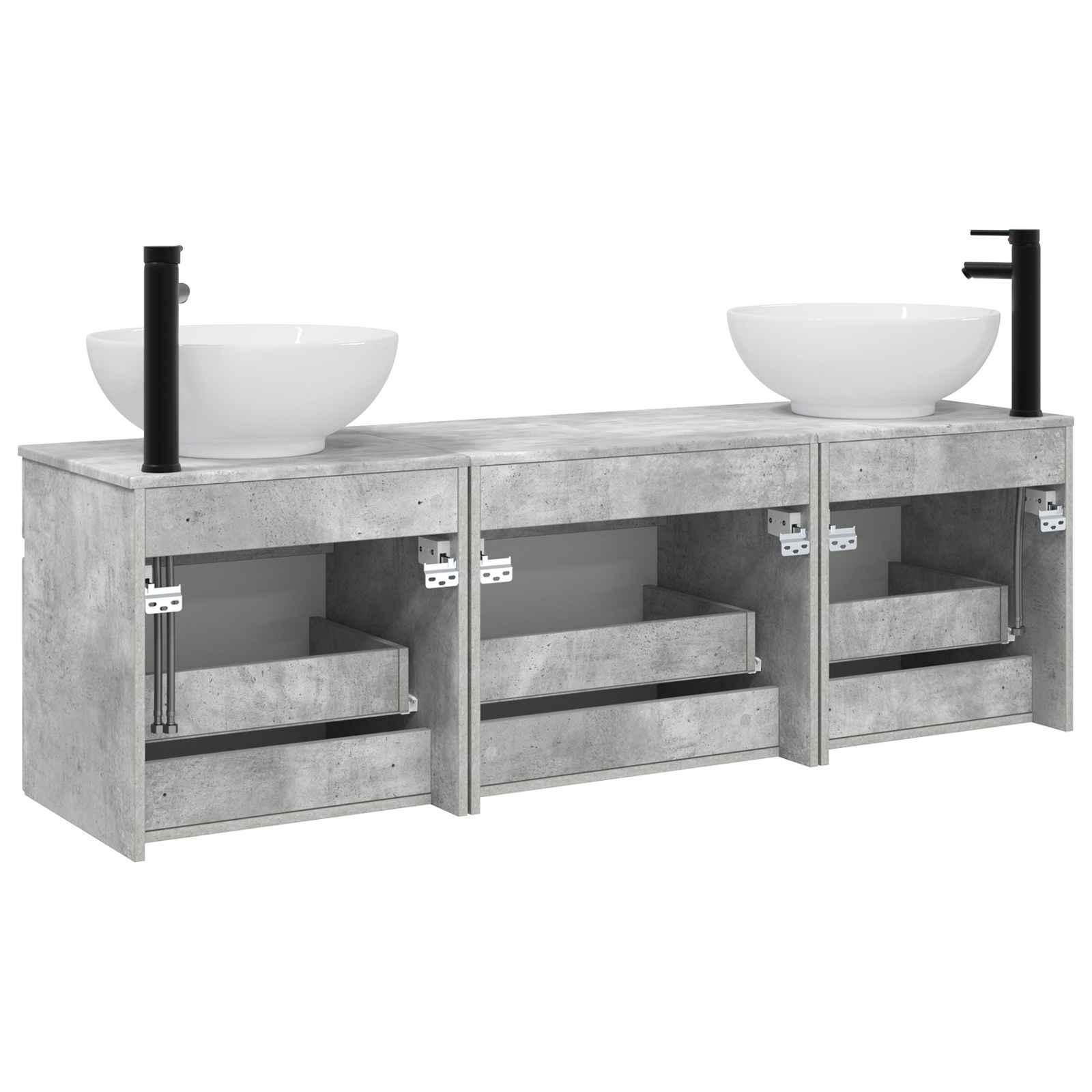 Badkamerkastenset 3 st Betongrijs 49 x 44,5 x 66,5 cm