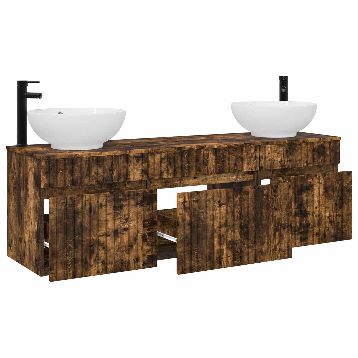 Badkamerkastenset 3 st Gerookt eiken 49 x 44,5 x 66,5 cm