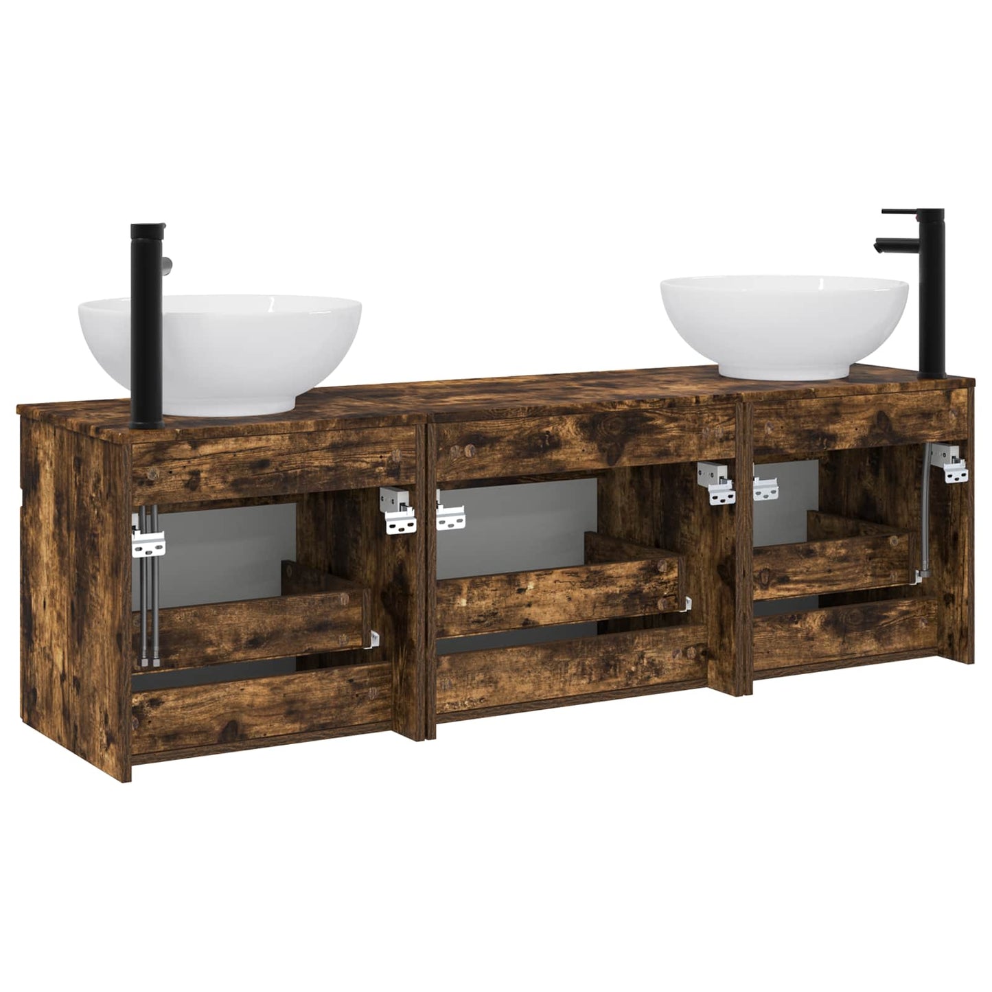Badkamerkastenset 3 st Gerookt eiken 49 x 44,5 x 66,5 cm